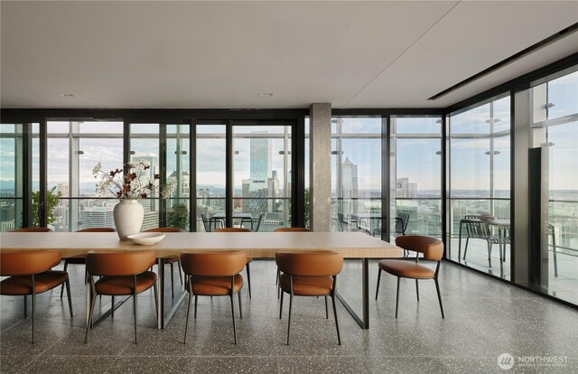 sunroom with a city view