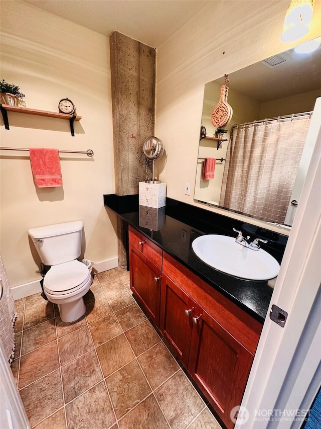 full bath with vanity, tile patterned flooring, toilet, and visible vents