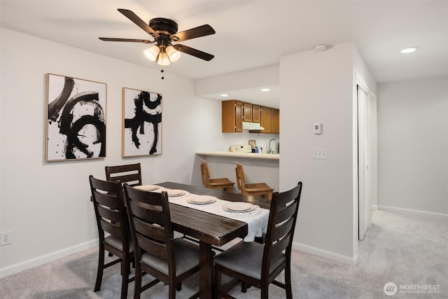 11547 SE 175th St Unit 1, Renton, WA 98058 - dining room with light carpet, baseboards, a ceiling fan, and recessed lighting