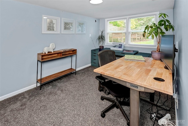 home office with carpet floors and baseboards