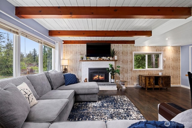 4130 Lakeway Dr, Bellingham, WA 98229 - living room with a healthy amount of sunlight, beam ceiling, and wood finished floors