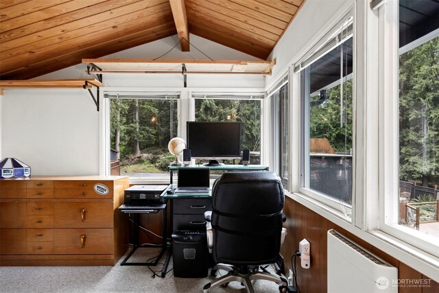 4130 Lakeway Dr, Bellingham, WA 98229 - office featuring wood ceiling, plenty of natural light, and lofted ceiling with beams