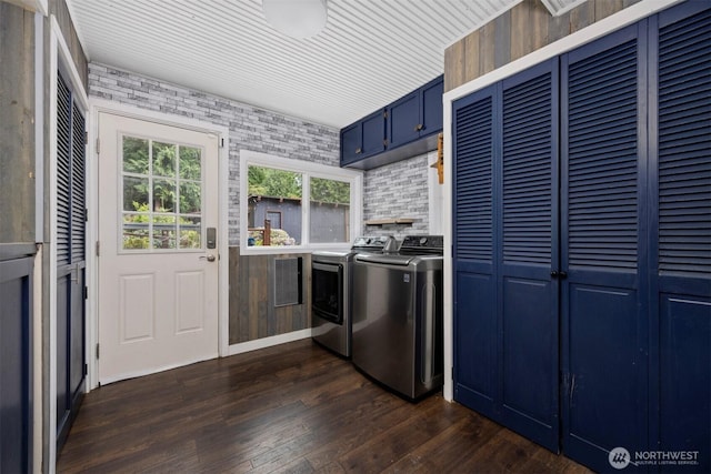 4130 Lakeway Dr, Bellingham, WA 98229 - laundry room with independent washer and dryer, dark wood-style floors, and cabinet space