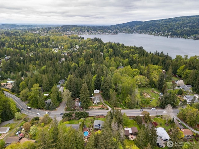 4130 Lakeway Dr, Bellingham, WA 98229 - birds eye view of property with a water view and a wooded view