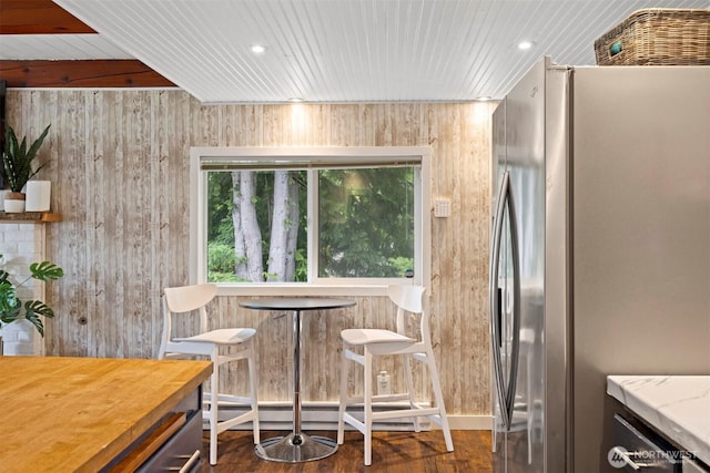 4130 Lakeway Dr, Bellingham, WA 98229 - dining room with dark wood-style floors, wood ceiling, and recessed lighting