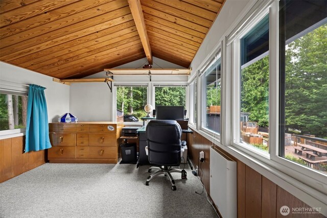 4130 Lakeway Dr, Bellingham, WA 98229 - home office with wooden ceiling, carpet floors, and wood walls