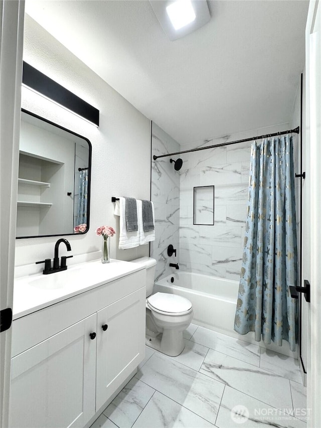 10221 NE 16th St Unit H5, Bellevue, WA 98004 - full bathroom featuring vanity, marble finish floor, toilet, and shower / tub combo