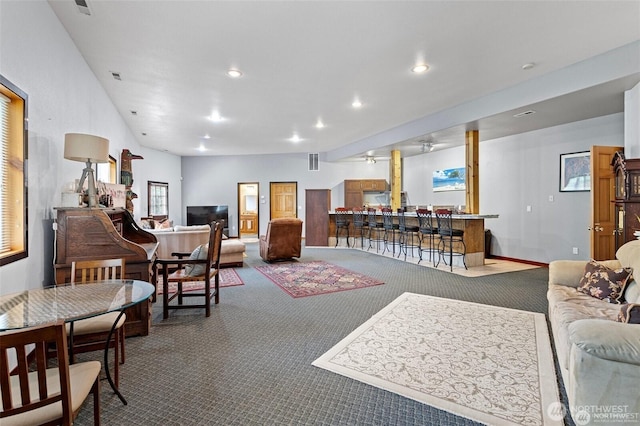 17613 Butler Rd, Snohomish, WA 98290 - living area featuring carpet floors, recessed lighting, and ceiling fan