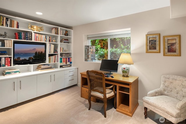 office area with light colored carpet