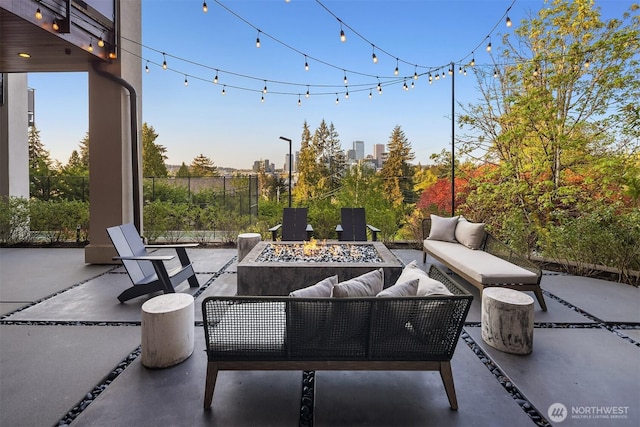 209 Northside Rd, Bellevue, WA 98004 - view of patio featuring an outdoor living space with a fire pit