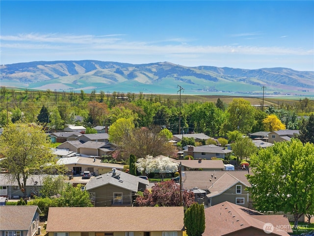 aerial view with a residential view and a mountain view