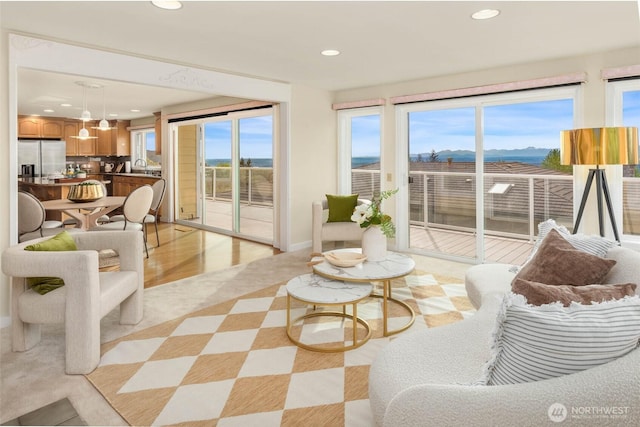 5310 143rd Ave SE, Bellevue, WA 98006 - living area with recessed lighting, a mountain view, and healthy amount of natural light