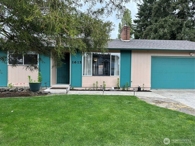 1615 S 90th St, Tacoma, WA 98444 - single story home with a garage, a chimney, driveway, and a front yard