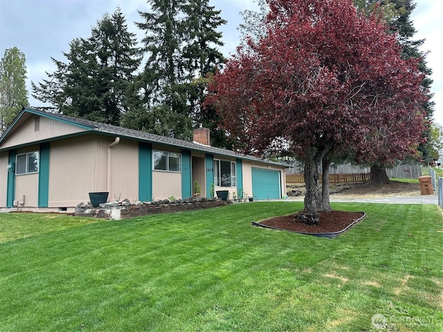 1615 S 90th St, Tacoma, WA 98444 - ranch-style home featuring an attached garage, fence, a chimney, and a front yard