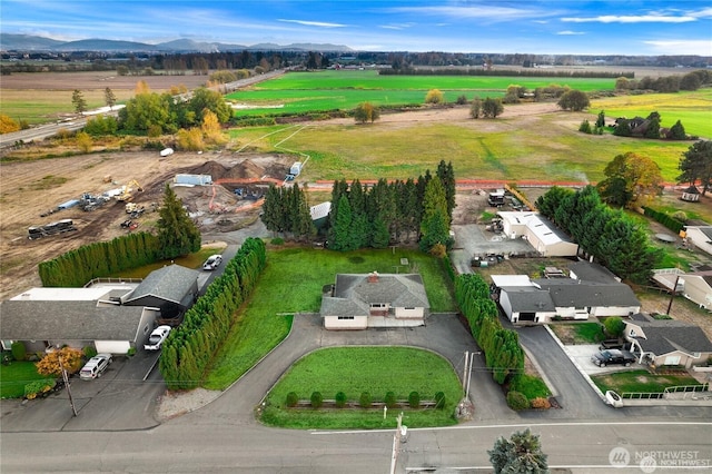 bird's eye view featuring a mountain view and a rural view