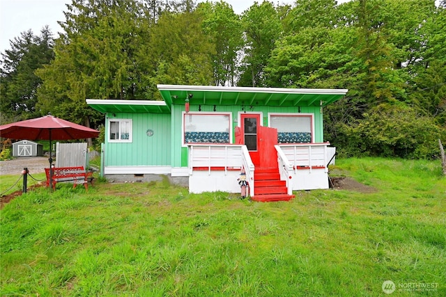 view of shed featuring entry steps