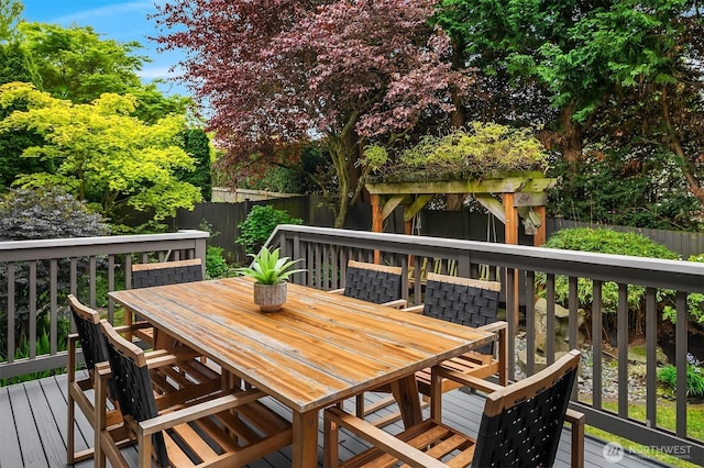 325 6th Ave S, Kirkland, WA 98033 - wooden deck featuring outdoor dining area and a fenced backyard