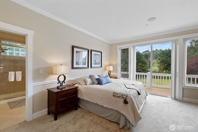 bedroom with baseboards, access to exterior, and multiple windows