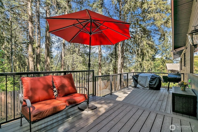 791 NE Pinecrest Dr, Bremerton, WA 98311 - wooden deck featuring view of wooded area