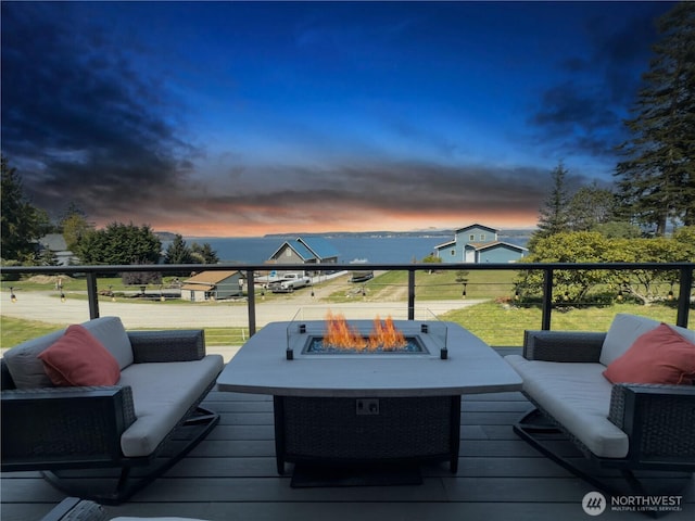 34A Saratoga Dr, Hat Island, WA 98206 - wooden terrace featuring a fire pit