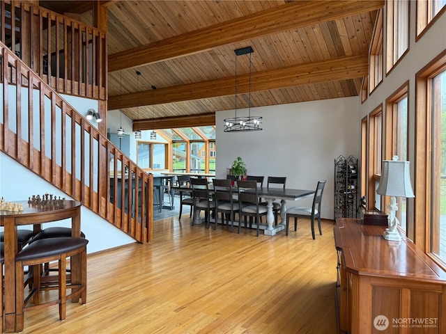34A Saratoga Dr, Hat Island, WA 98206 - dining area with a notable chandelier, wood finished floors, a healthy amount of sunlight, and stairway