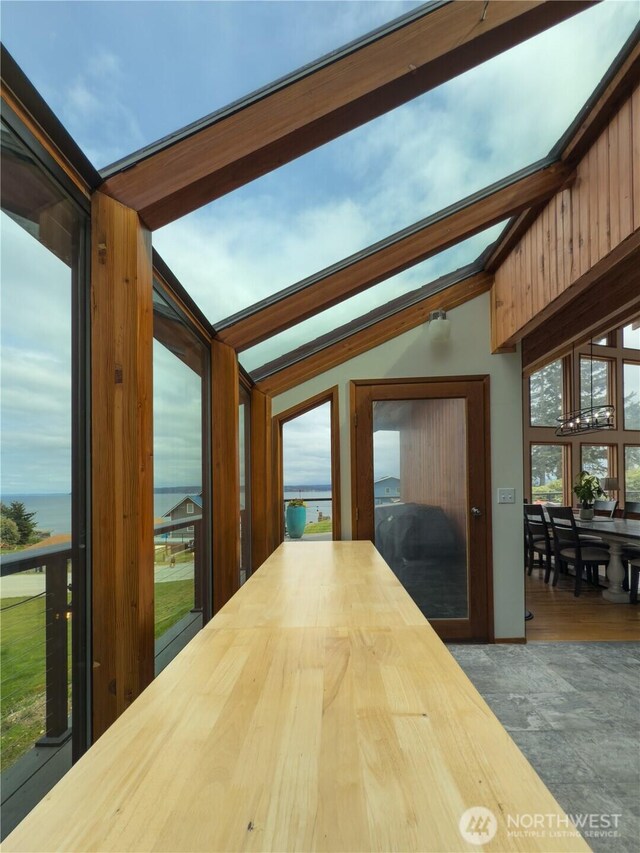 34A Saratoga Dr, Hat Island, WA 98206 - hallway with a water view and lofted ceiling