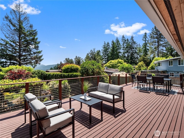 17111 NE 5th St, Bellevue, WA 98008 - wooden deck featuring outdoor lounge area and outdoor dining space