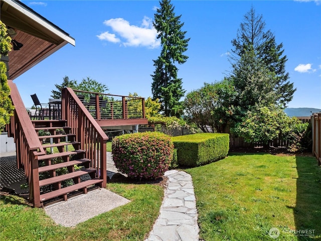 17111 NE 5th St, Bellevue, WA 98008 - view of yard featuring stairway and a wooden deck