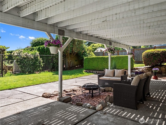 17111 NE 5th St, Bellevue, WA 98008 - view of patio / terrace featuring an outdoor living space with a fire pit