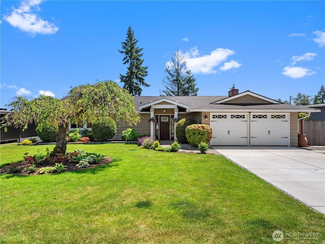 17111 NE 5th St, Bellevue, WA 98008 - view of front of home featuring an attached garage, driveway, and a chimney
