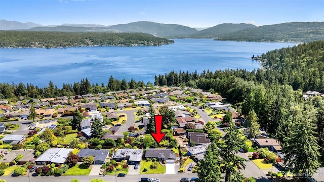 17111 NE 5th St, Bellevue, WA 98008 - aerial perspective of suburban area with a water and mountain view