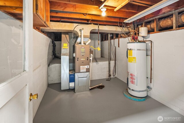utility room with secured water heater and heating unit