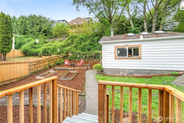 view of yard featuring a fenced backyard and a garden