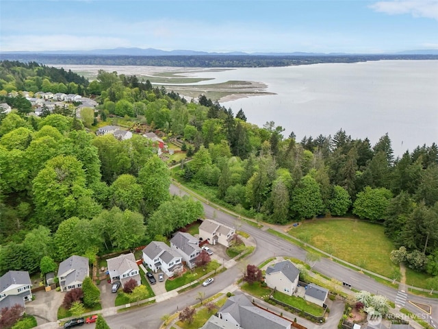 bird's eye view with a water view and a residential view