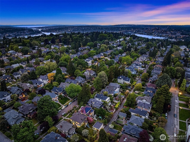 aerial view at dusk of a residential view