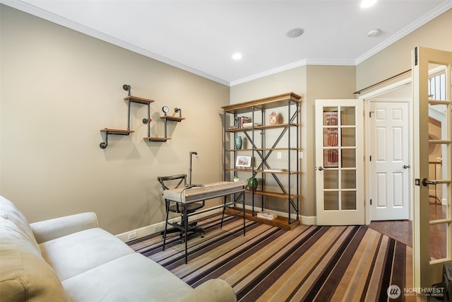 16653 SE 69th Way, Bellevue, WA 98006 - office with baseboards, ornamental molding, recessed lighting, and french doors