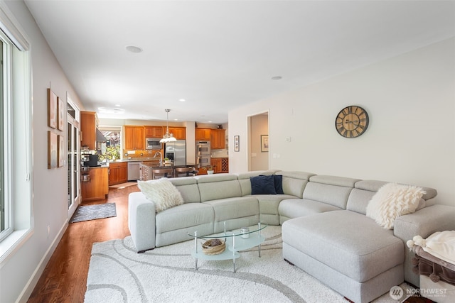 16653 SE 69th Way, Bellevue, WA 98006 - living room with wood finished floors, recessed lighting, and baseboards
