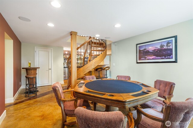 16653 SE 69th Way, Bellevue, WA 98006 - dining area with stairs, recessed lighting, and baseboards