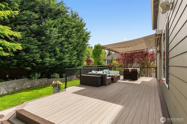 16653 SE 69th Way, Bellevue, WA 98006 - wooden terrace featuring outdoor lounge area and a lawn