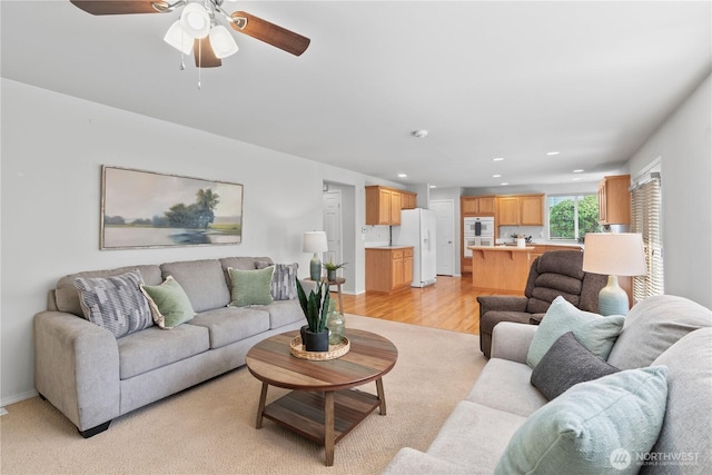 710 122nd Avenue Ct E, Edgewood, WA 98372 - living room featuring ceiling fan, light wood-type flooring, and recessed lighting