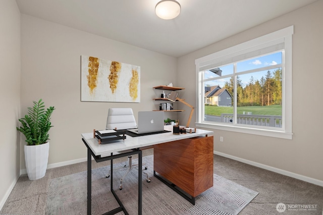carpeted office with baseboards