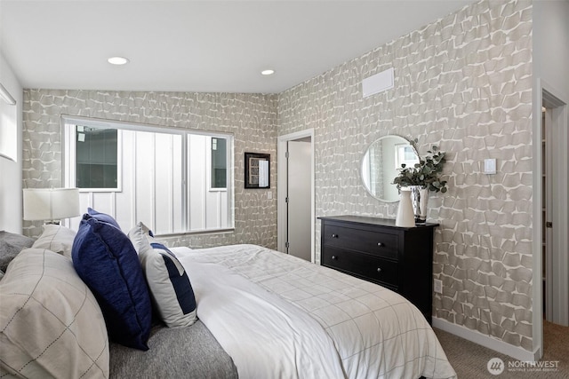 bedroom featuring recessed lighting and carpet
