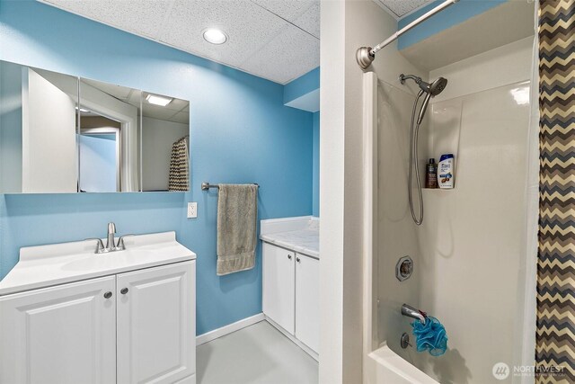 15304 SE 296th St, Kent, WA 98042 - bathroom featuring a drop ceiling, shower / bath combination with curtain, and vanity