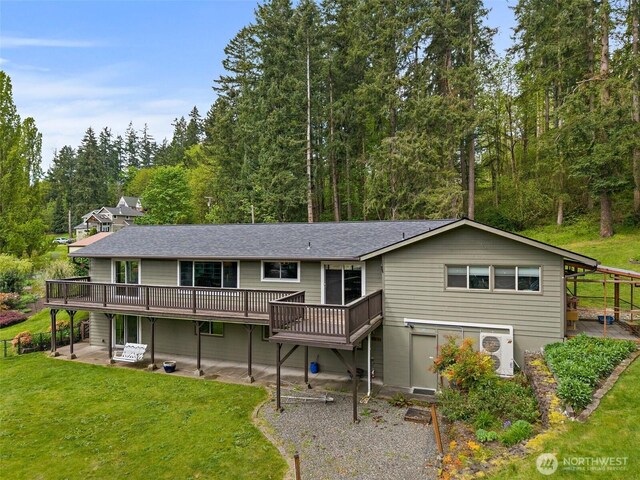 15304 SE 296th St, Kent, WA 98042 - rear view of house featuring a yard, a deck, a shingled roof, and a patio