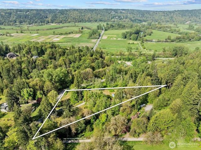 aerial view featuring a forest view