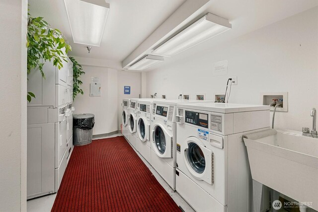 community laundry with independent washer and dryer and estacked washer and dryer