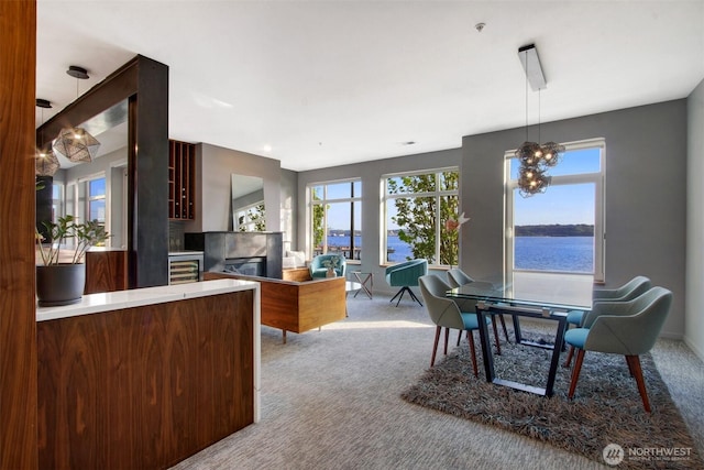 interior space with plenty of natural light, carpet, and modern cabinets
