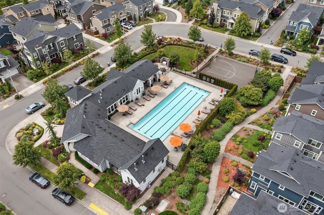 aerial view with a residential view