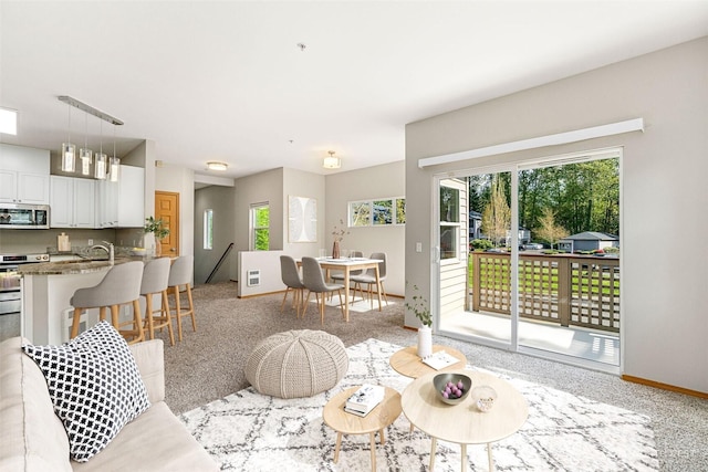 17610 134th Ln SE, Renton, WA 98058 - carpeted living area featuring a sink and baseboards
