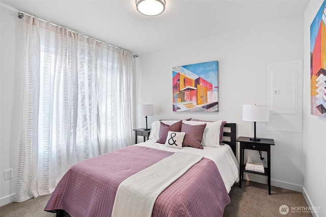 bedroom featuring baseboards and carpet